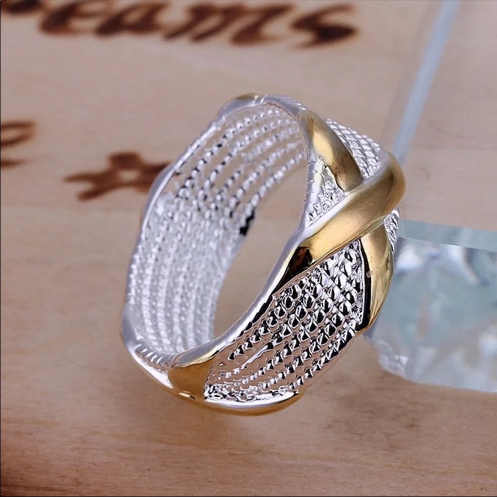 New 925 Silver Two Tone X beautiful Ring - Picture 4 of 4